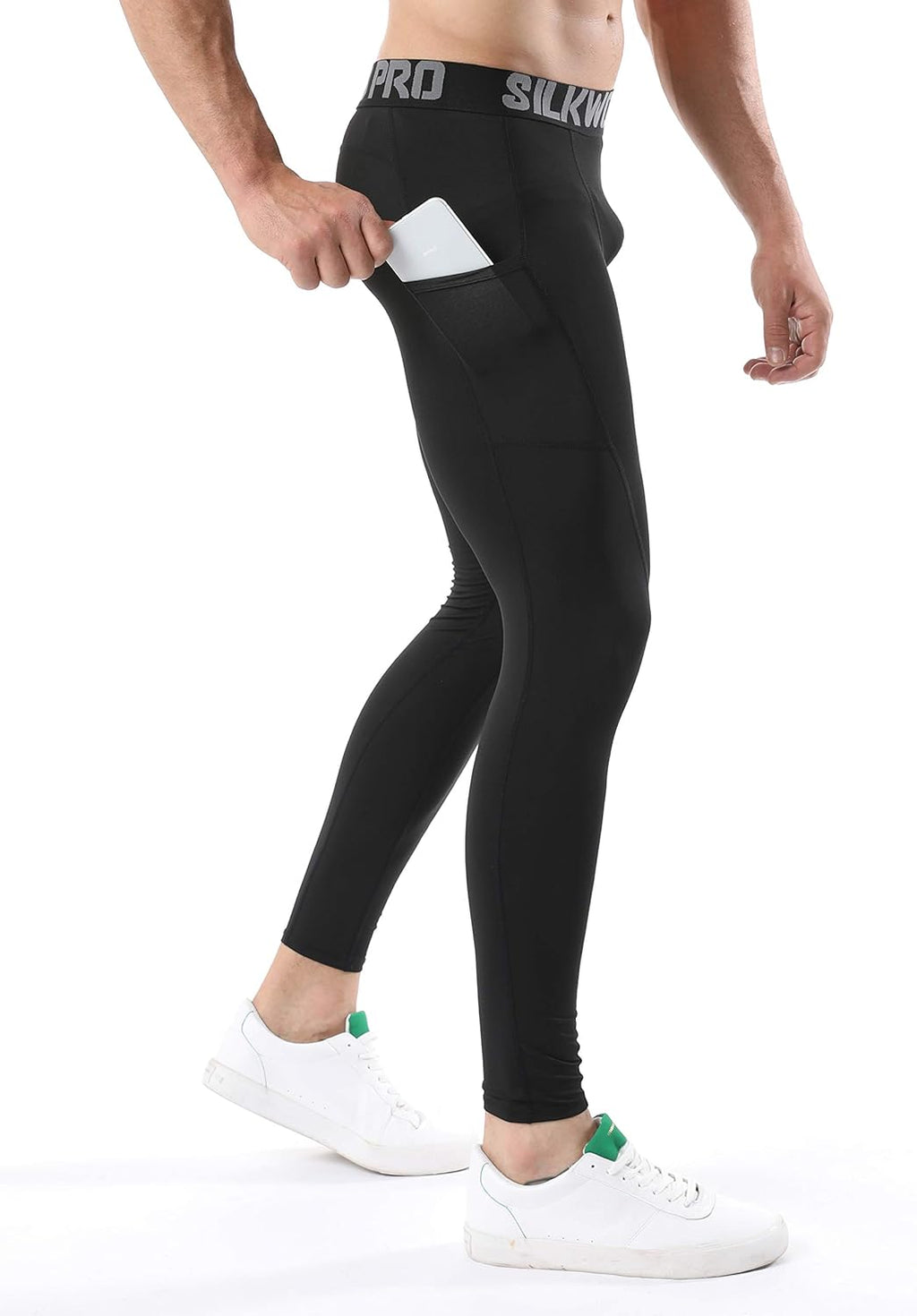 SILKWORLD Men'S 1~3 Pack Compression Pants Pockets Cool Dry Gym Leggings Baselayer Running Tights