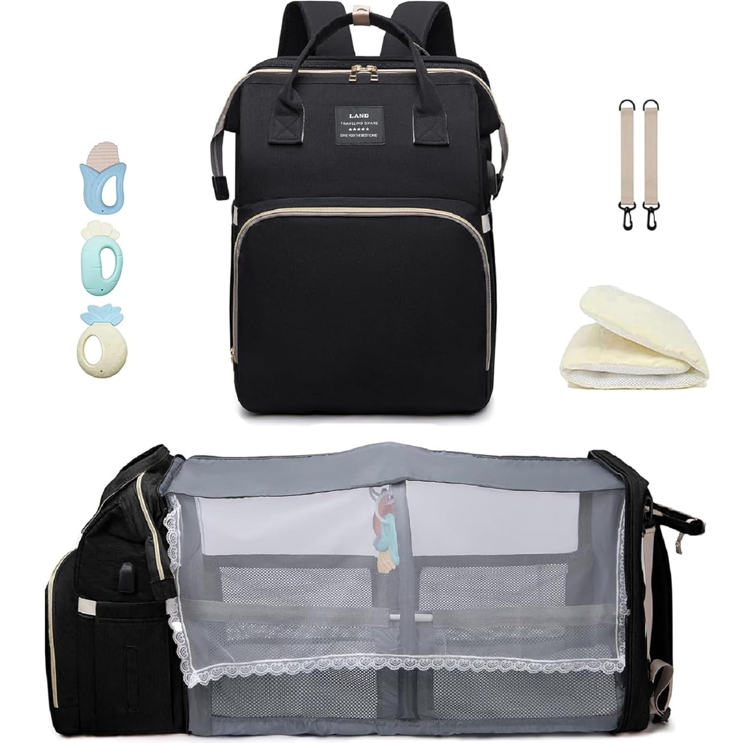 Diaper Bag with Changing Station,Diaper Bag Backpack，7 in 1 Travel Baby Diaper Bag,Mommy Bag with USB Charging Port (Pink-Grey)