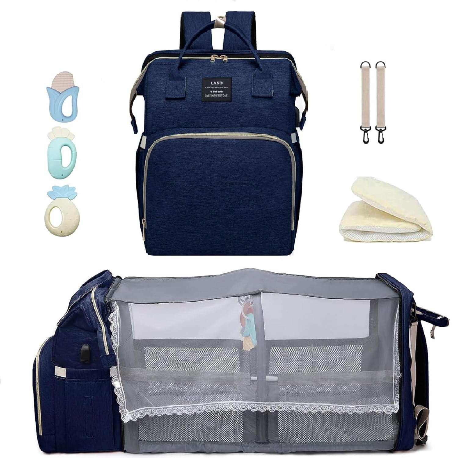 Diaper Bag with Changing Station,Diaper Bag Backpack，7 in 1 Travel Baby Diaper Bag,Mommy Bag with USB Charging Port (Pink-Grey)
