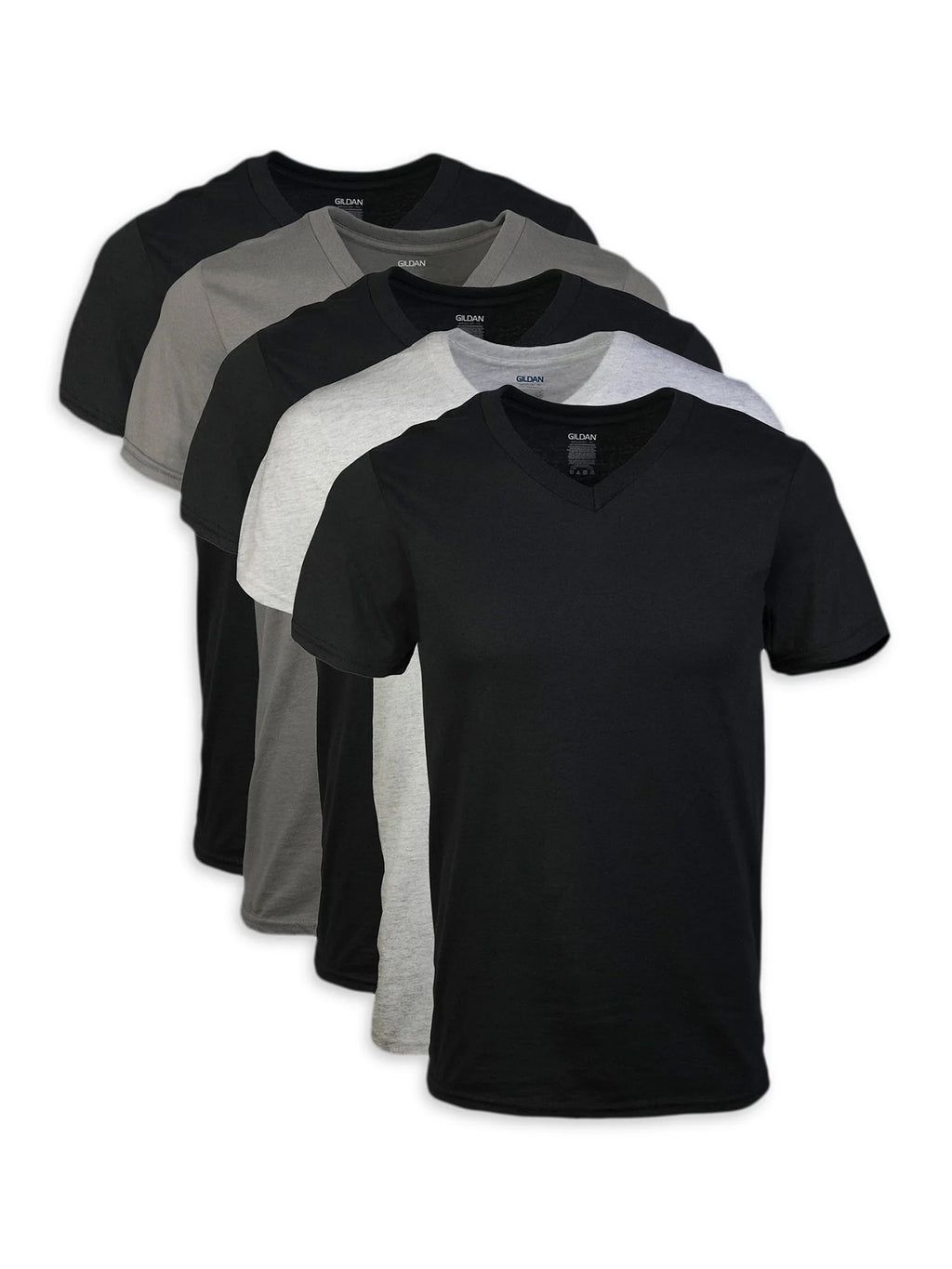 Men'S V-Neck T-Shirts, Multipack, Style G1103, Navy/Charcoal/Cardinal Red (5-Pack), Large