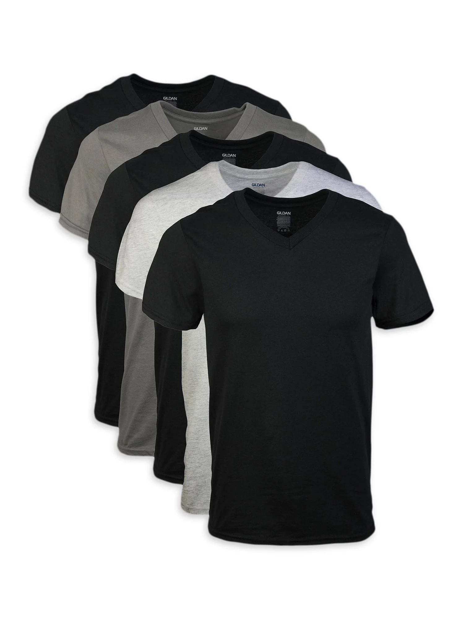 Men'S V-Neck T-Shirts, Multipack, Style G1103, Navy/Charcoal/Cardinal Red (5-Pack), Large