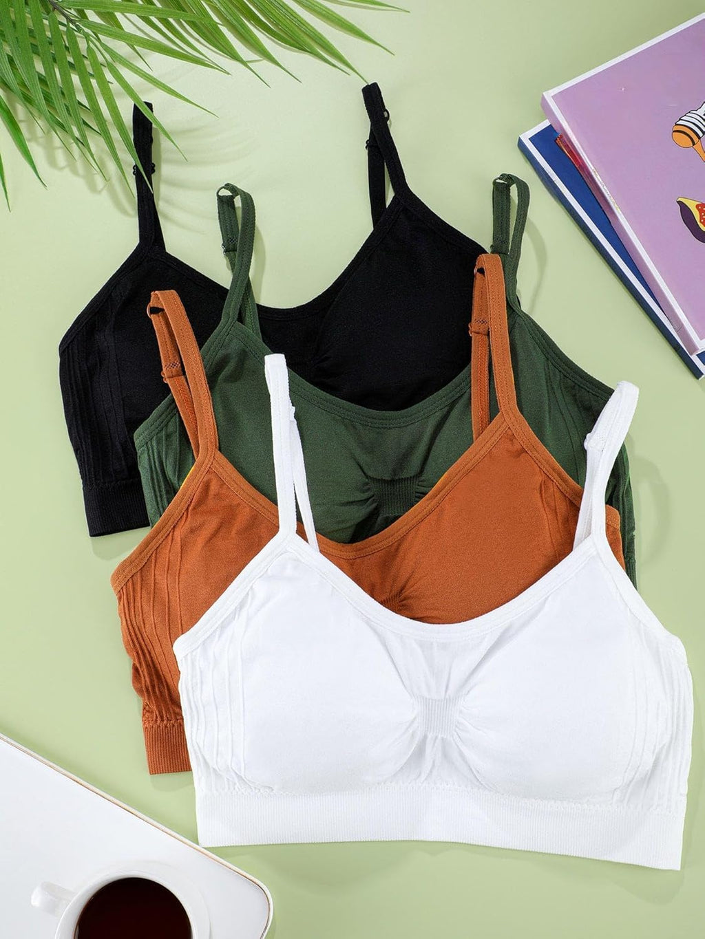 SATINIOR 4/12 Pieces Bralette Neck Cami Bra Wireless Tank Top Sports Bra for Women
