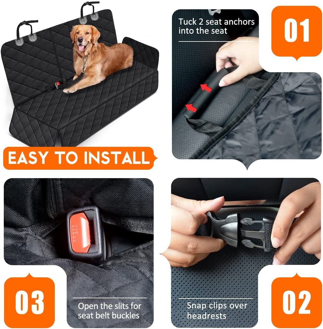 Yuntec Dog Car Seat Cover, Back Seat Cover for Dogs Pet Car Seat Protector Waterproof Bench Car Seat Cover, Non-Slip Reat Seat Cover Fits Middle Armrest for Most Cars Trucks Suvs - Black