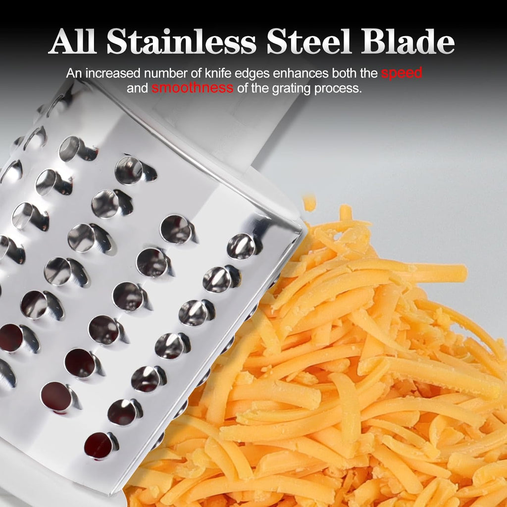 Ourokhome Rotary Cheese Grater Hand Crank, Kitchen Shredder Speed Mandolin Slicer Nut Grinder with Handle and Drum Blades for Cheese, Vegetable, Walnut, Chocolate, Potato, Carrot, 3 Blades, Blue
