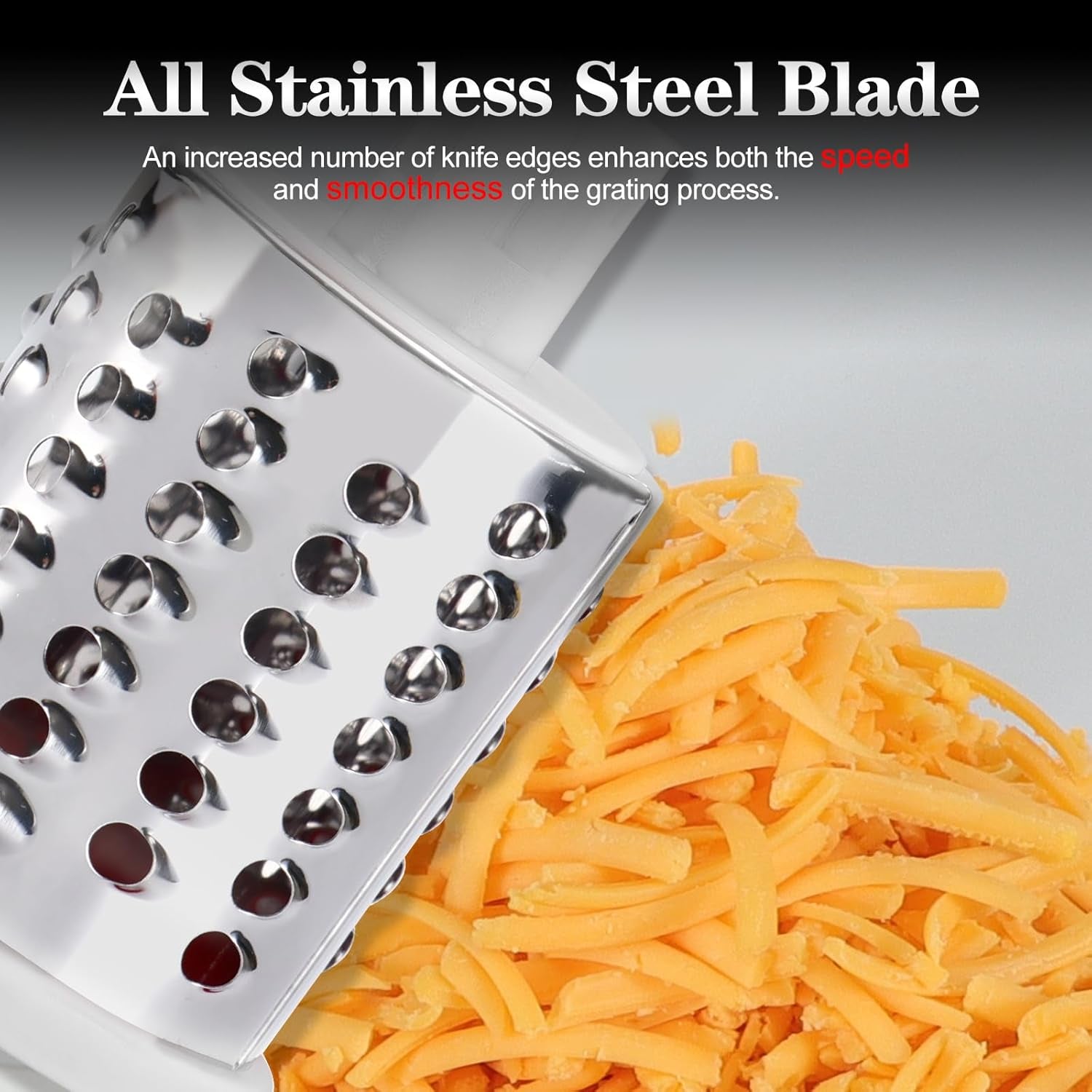 Ourokhome Rotary Cheese Grater Hand Crank, Kitchen Shredder Speed Mandolin Slicer Nut Grinder with Handle and Drum Blades for Cheese, Vegetable, Walnut, Chocolate, Potato, Carrot, 3 Blades, Blue