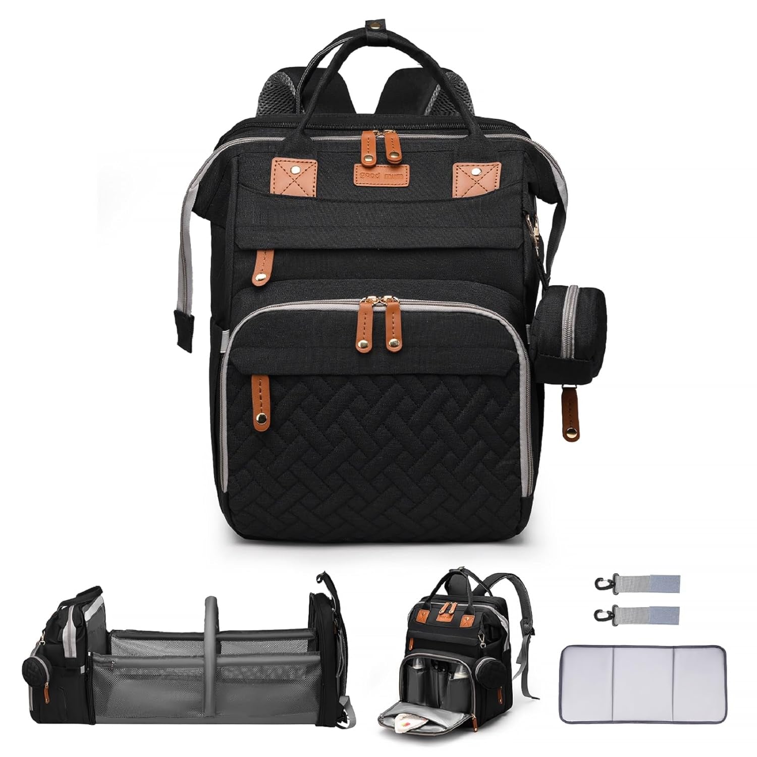 Diaper Bag with Changing Station,Diaper Bag Backpack，7 in 1 Travel Baby Diaper Bag,Mommy Bag with USB Charging Port (Pink-Grey)