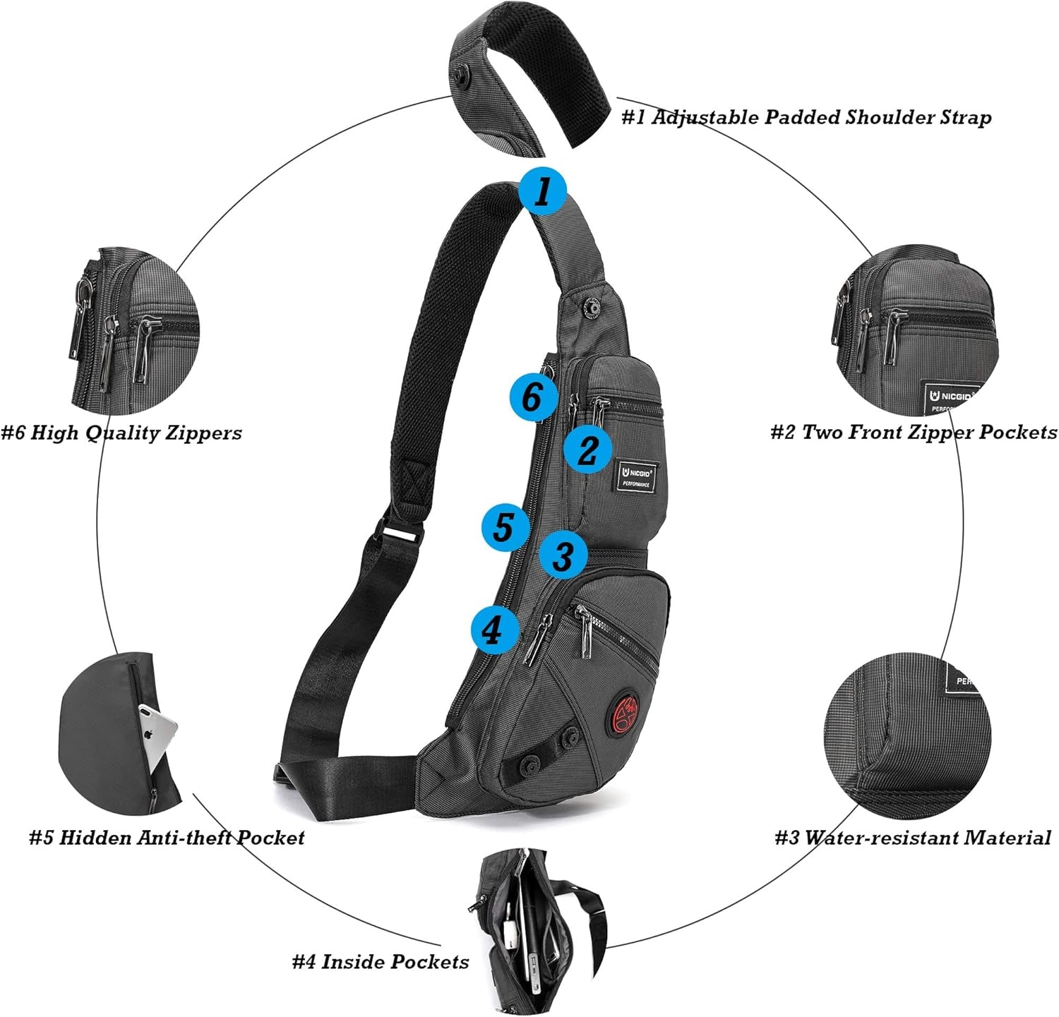 NICGID Sling Bag Chest Shoulder Backpack Crossbody Bags Casual Daypack for Men Women